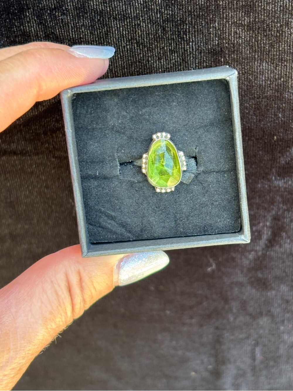 Sterling Silver Faceted Peridot Ring - Size 7